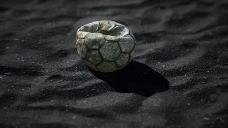 old-football-ball-on-the-black-sand